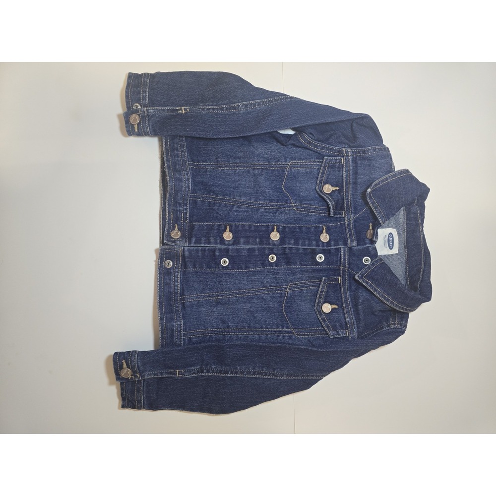 Old Navy Girls 5T Denim Jean Jacket Dark Wash Stretch Heart Buttons Snap Front